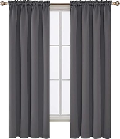 Deconovo Lot De 2 Rideau Fenetre Cuisine Chambre Garçon Rideaux Interieur Rideau Occultant Thermique Pass Tringle 140x260cm Gris Foncé