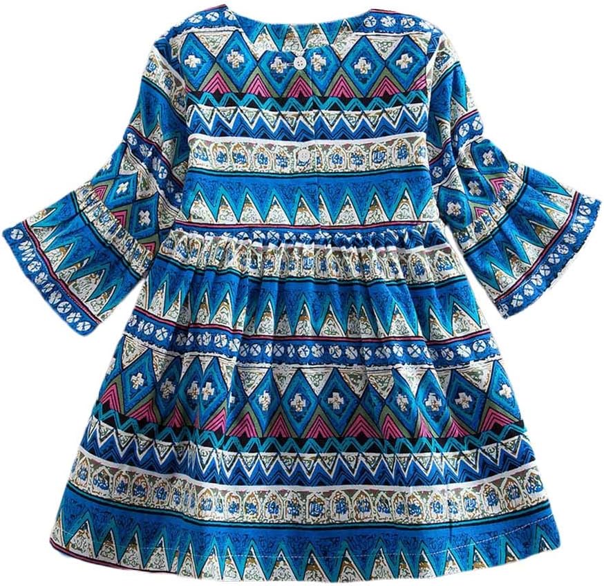 Baby Dresses Newborn Girls 6-7 Years Blue Toddler Baby Girls Long Sleeve Print Bohemian Style Party Dress Outfits Clothes Ramadan Festival Easter Gifts