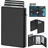 GAOCHALE Wallet for Men Pop up Card Holder, Smart, Slim, Minimalist Design for Front Pocket, Premium RFID Blocking, 10-14 Card Capacity | ID Window | Cash Slot(Carbon)