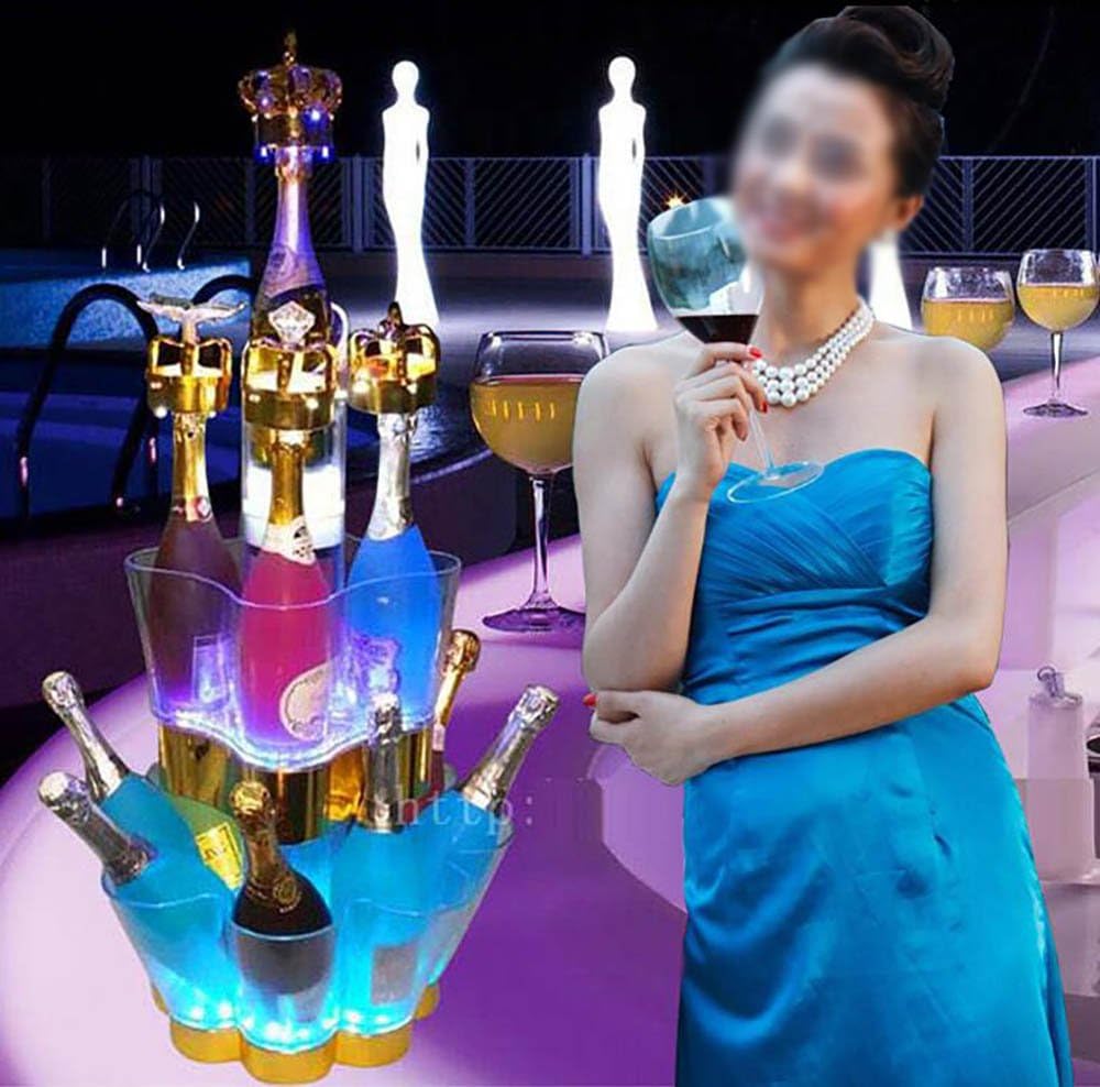 QXXZ LED Light Ice Bucket, End Three-Tier Champagne Tower Colorful Led Bar Charging Luminous Ice Bucket Acrylic Ice Bucket