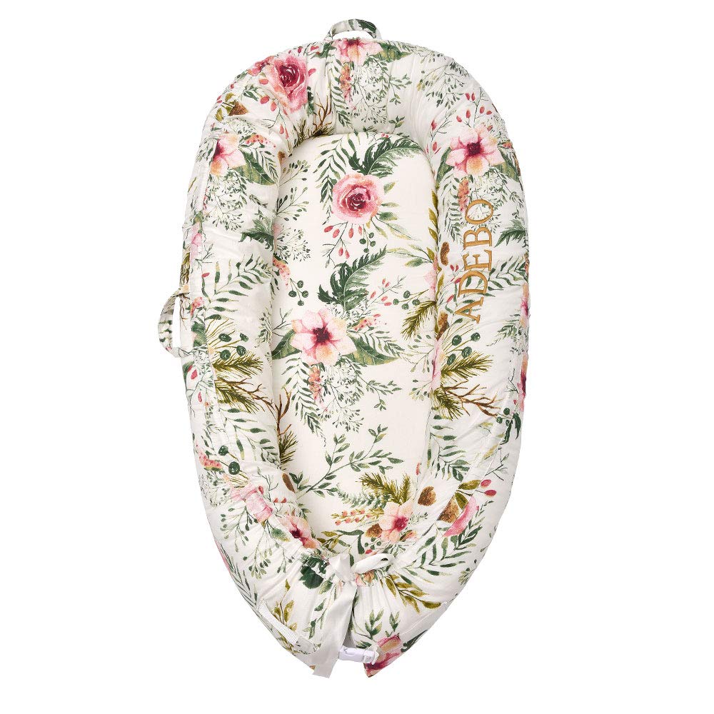 Adebo Premium Baby Nest(Flowers)-Portable Infant Lounger Bassinet, Perfect for Co-Sleeping -Super Soft & Breathable and 100% Cotton Newborn Crib-Suitable from 0-12 Months: Baby