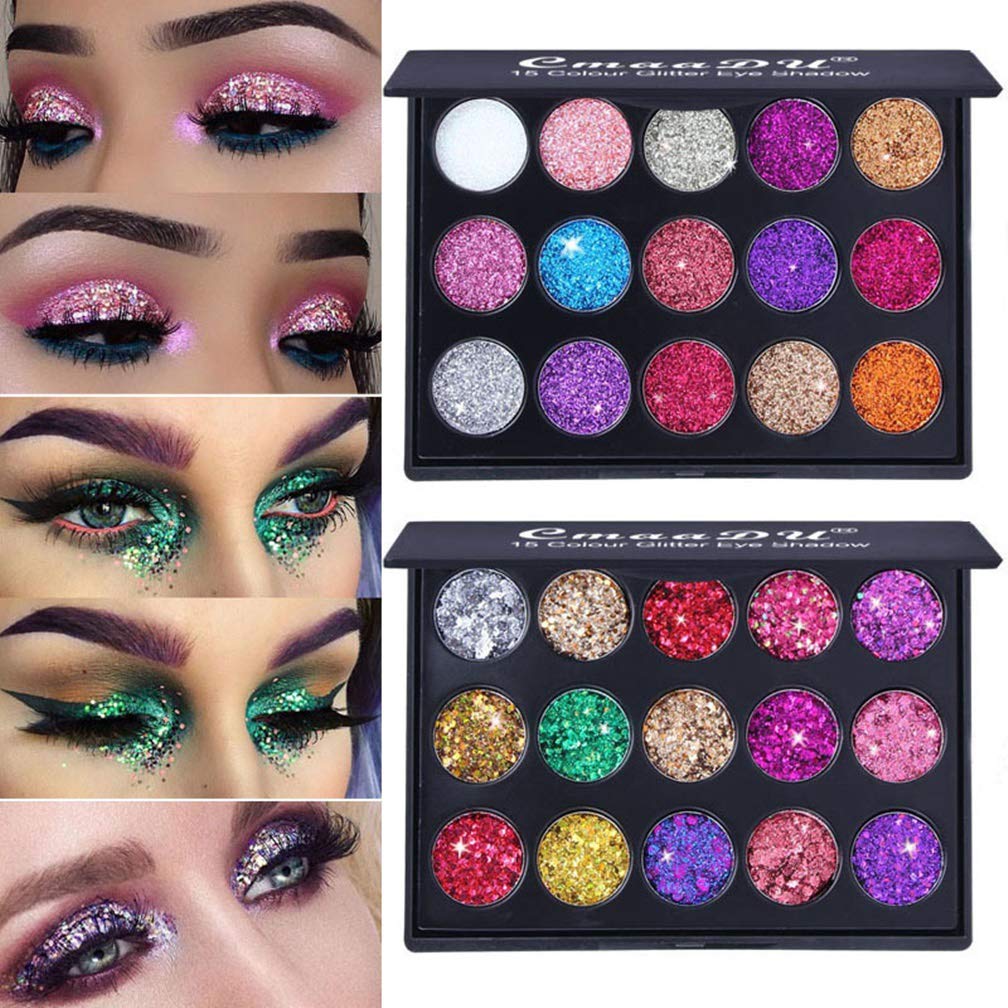 Mysense 30 Colors Glitter Eyeshadow Palette,Party Diamond Pressed Pighmented Mineral Ultra Makeup Shimmer Sequined Palette,Long Lasting Waterproof Eye Shadow Power (2 pcs)