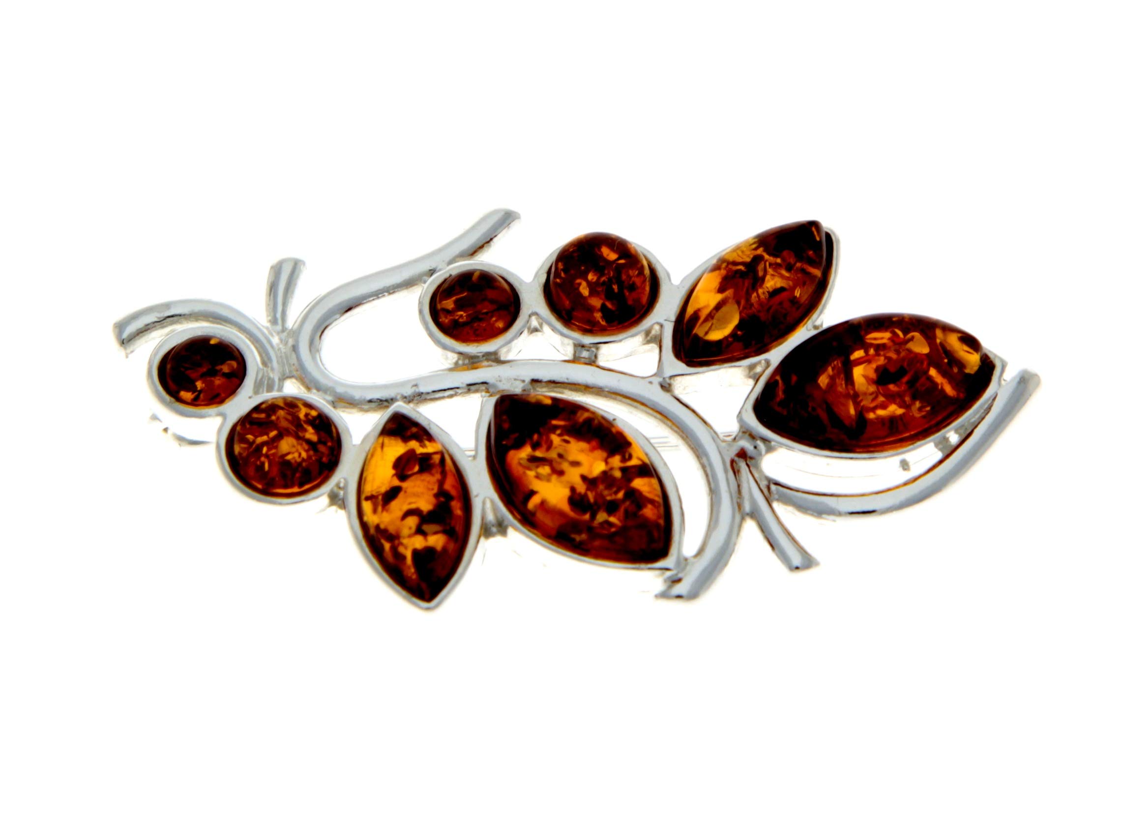 SilverAmber Jewellery UK - Genuine Cognac Baltic Amber & Sterling Silver Exclusive Modern Multistones Brooch - M804 โ image 1