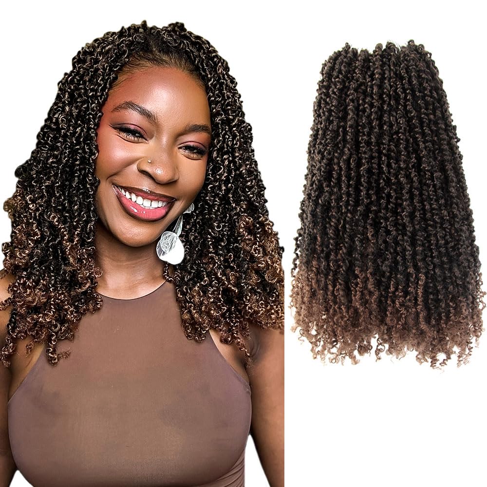 Photo 1 of 14 Inch 10 Packs Yanky Twist Crochet Hair Pre-twisted Ombre Dark Brown Kinky Mini Spring Twist Small Curly Senegalese Twist Braids (T30)