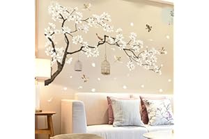 BWCXXZH Large White Flower Wall Stickers, 50"x74" Removable DIY Romantic Cherry Blossom Tree Wall Murals Peel and Stick 3D Wall Art Stickers Home Decor for Gilrs Bedroom Nursery Rooms Living Room