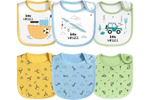 Maiwa 6 Pack Waterproof Cotton Baby Bibs with Snaps for baby boys girls teething drooling and feeding