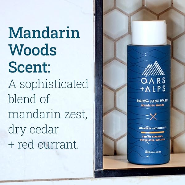OARS + ALPS BODY WASH FOR MEN, MENS BODY WASH & FACE CLEANSER WITH VITAMIN E & ANTIOXIDANTS, MOISTURIZING, PARABEN & SULFATE FREE CLEANSER, MANDARIN WOODS, 1PK