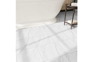 ZRJT 40-Pack Peel and Stick Floor Tiles Vinyl Floor 12 x 12 inch Self Adhesive Waterproof Flooring Planks DIY for Bathroom, Kitchen, Living Room, RV, Cover 40 Sq. Ft, White Vein Marble
