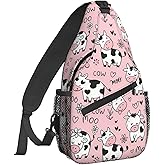 Famame Funny Cow Milk Print Sling Backpack Chest Bag Crossbody Shoulder Bag Gym Cycling Travel Hiking Daypack For Men Women