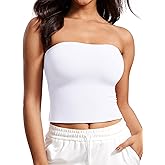 CRZ YOGA Butterluxe Double Lined Tube Tops for Women - Going Out Casual Tank Bandeau Crop Strapless Shirts