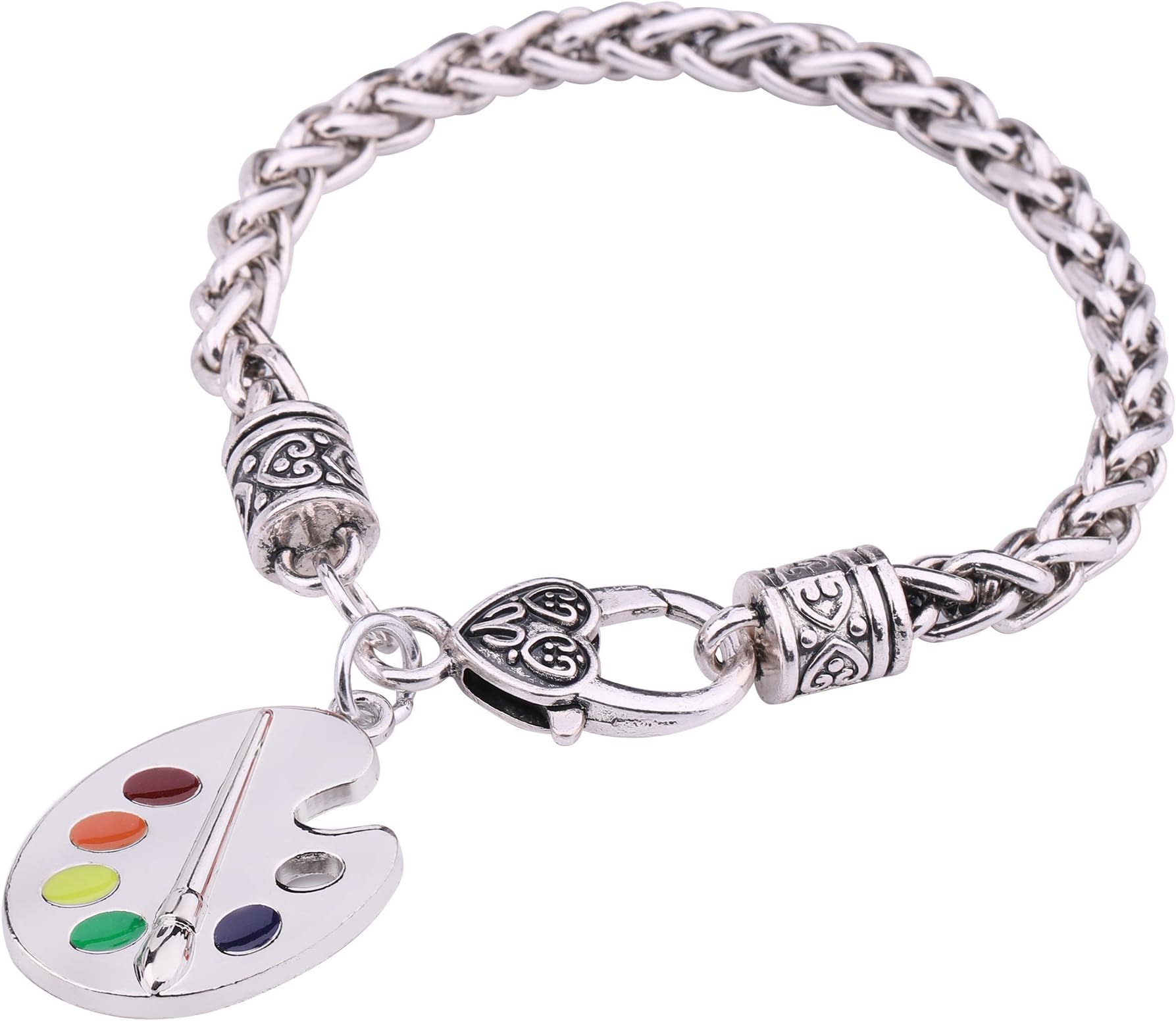 fishhook Trendy Artsy Paint Palette and Brush Pendant Wheat Chain Gift Bracelet for Painter Art School Student