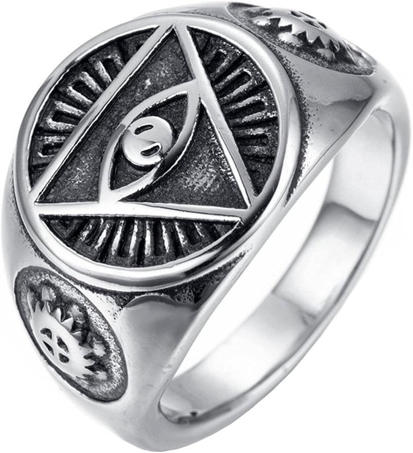 INRENG Men's Stainless Steel Triangle Eye of God Ring Vintage All Seeing 6 Colors
