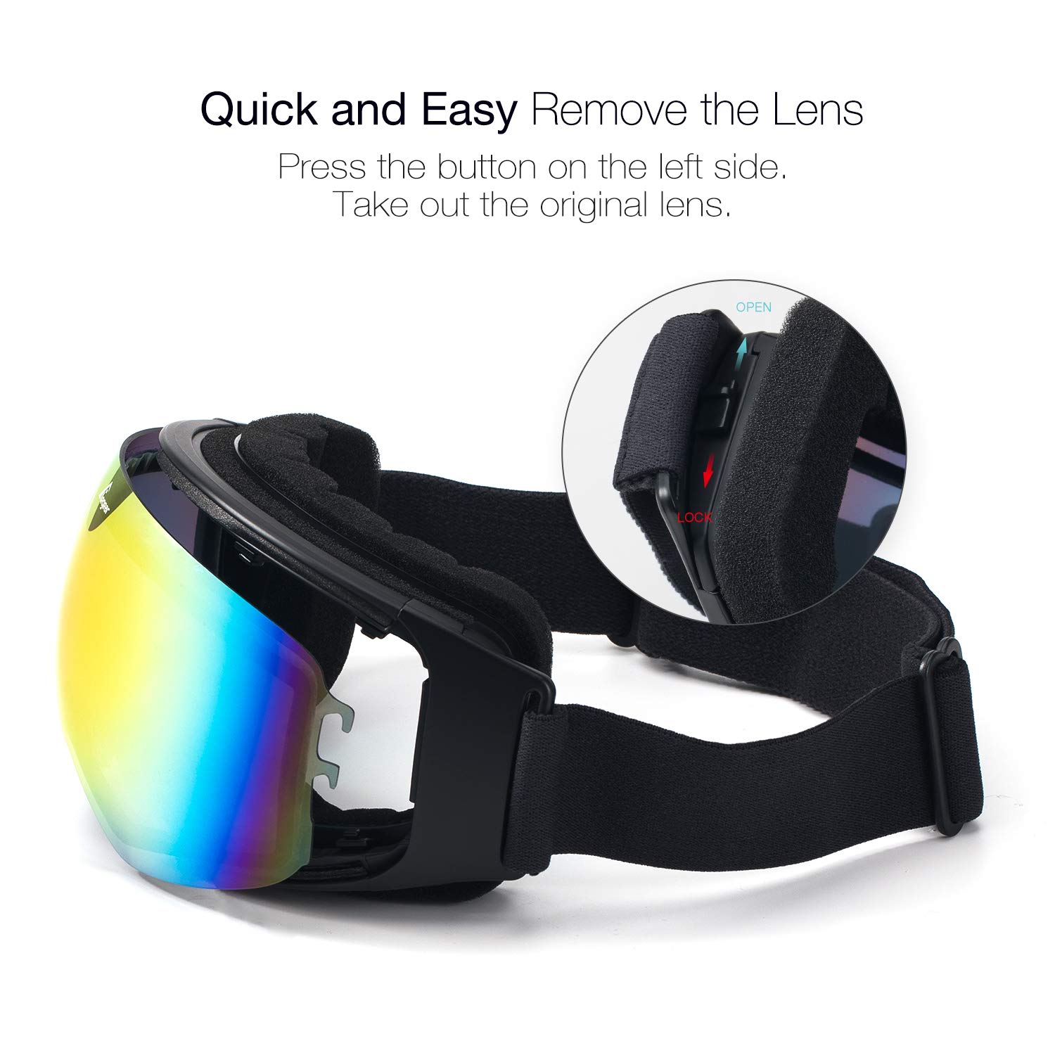 Elegear Ski Goggles, Snowboard Goggles Anti-Glare Anti-Fog Waterproof 100% UV Protection with Double-Layer Spherical Detachable Lenses, Helmet Compatible Snow Goggles for Youth, Men, Women