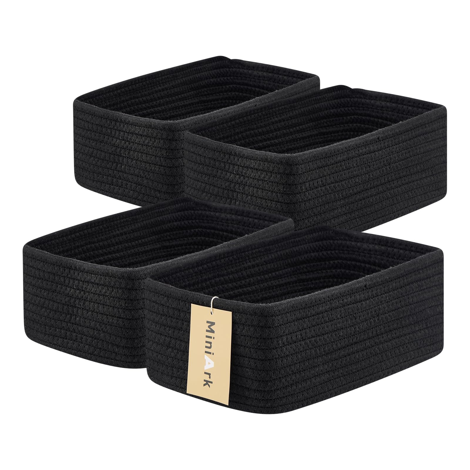 Photo 1 of MiniArk Small Storage Baskets for Organizing | Closet Organizer Bins | Shelf Toy Basket | Woven Rope Baskets | Cube Decorative Box | Shallow Basket | 11.5x7.5x4.7” | 4 Packs Black