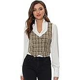 Allegra K Women's Suit Vest Plaid Steampunk Vintage 1950s Double Breasted Waistcoat