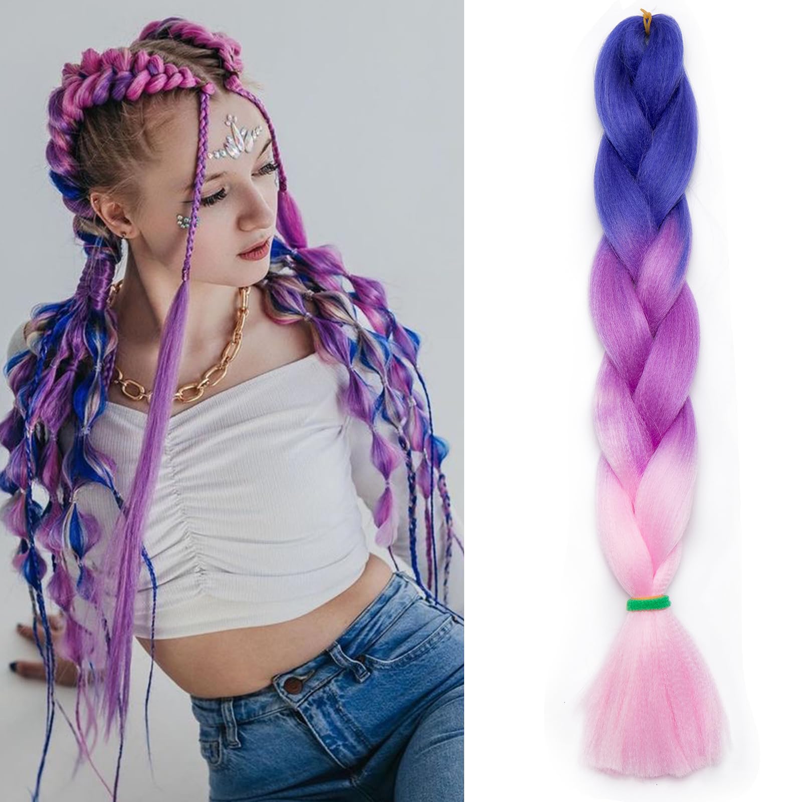 Silk-co Jumbo Braid Synthetic Hair 24 inches Hair Braiding Extensions Premium Jumbo Braids [100g; Dark Blue-Light Purple-Pink] — image 1