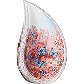NANIURN Urn for Ashes for Women & Male, Cremation Urns for Human Ashes Adult Female or Men, Funeral Decorative Tear Drop Urns, Burial Urn, Blue Butterfly & Pink Flower - Large Teardrop