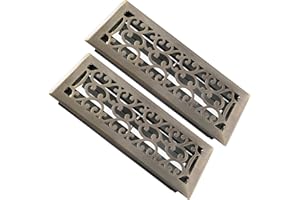 SANYCASA 2 Pack Floor Register 4x12 Inches Heavy Duty Walkable Steel Floor Registers Adjustable Airflow Floor Vent Covers - Antique Brass Finish - Savannah Design - Air Vents Floor to Allow Walk