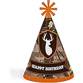 Big Dot of Happiness Gone Hunting - Cone Happy Birthday Party Hats for Kids and Adults - Set of 8 (Standard Size)