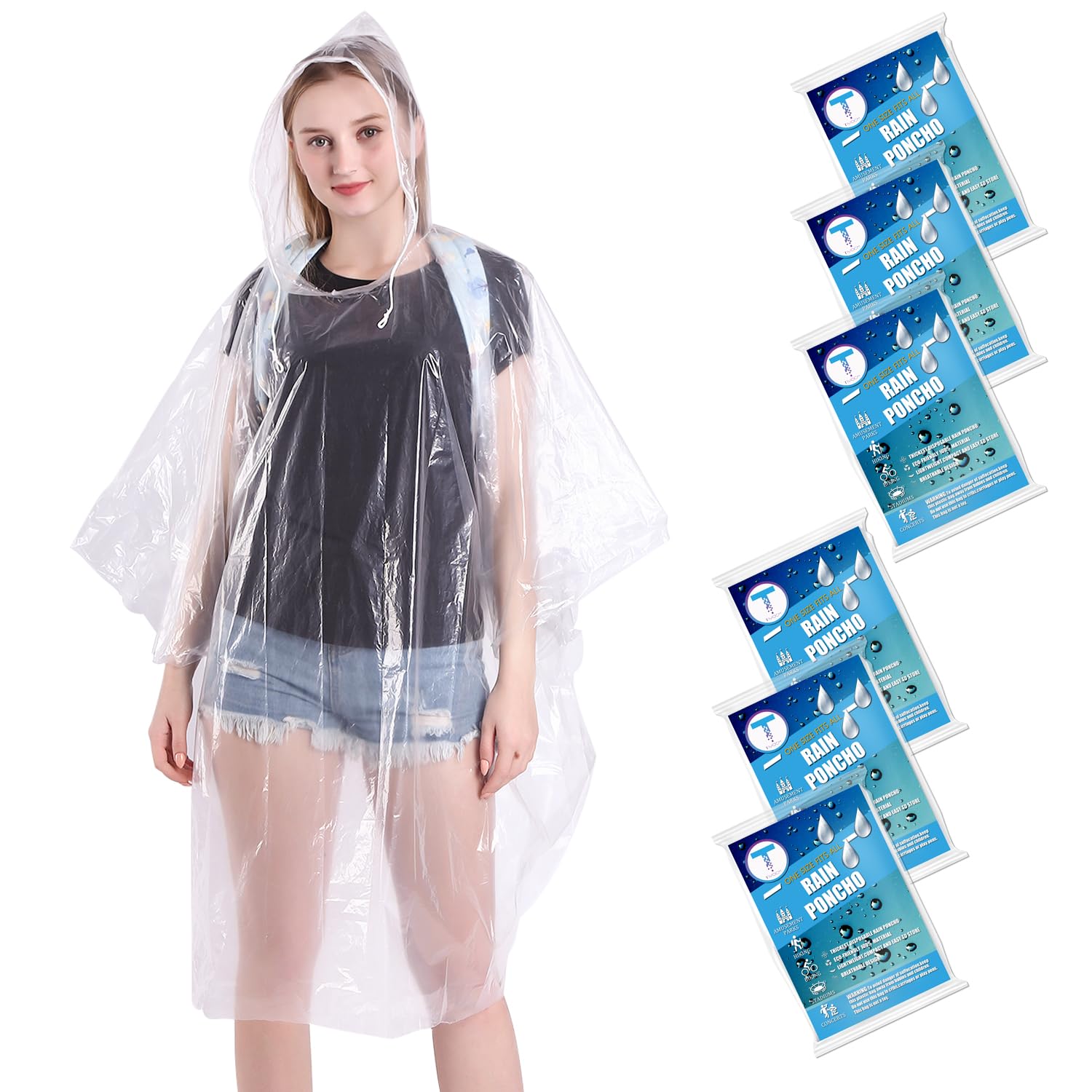 TUNCHMO Regenponchos für Damen & Herren 6 Stück extra dick und wasserdicht