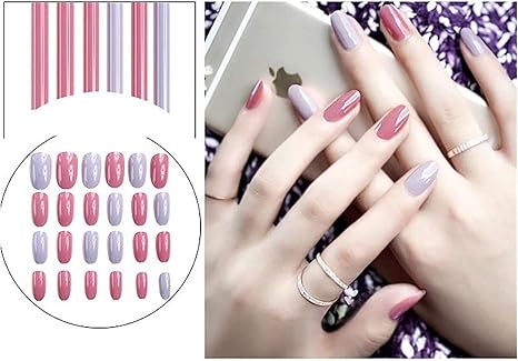 Amazon Co Jp 人気 24ピースの偽の爪が付いている灰色のカーキハイブリッドネイルレディース毎日の指フルカバースティレット偽の爪のヒント Color Style 3 ホーム キッチン