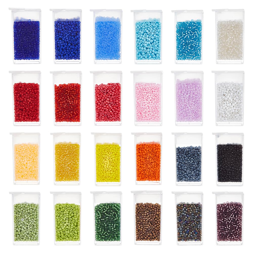PH PandaHall 2 mm Glass Seed Beads, Small Round Glass Beads with Removable Box for Jewellery Making, Approximately 15600 Pieces 24 Colours