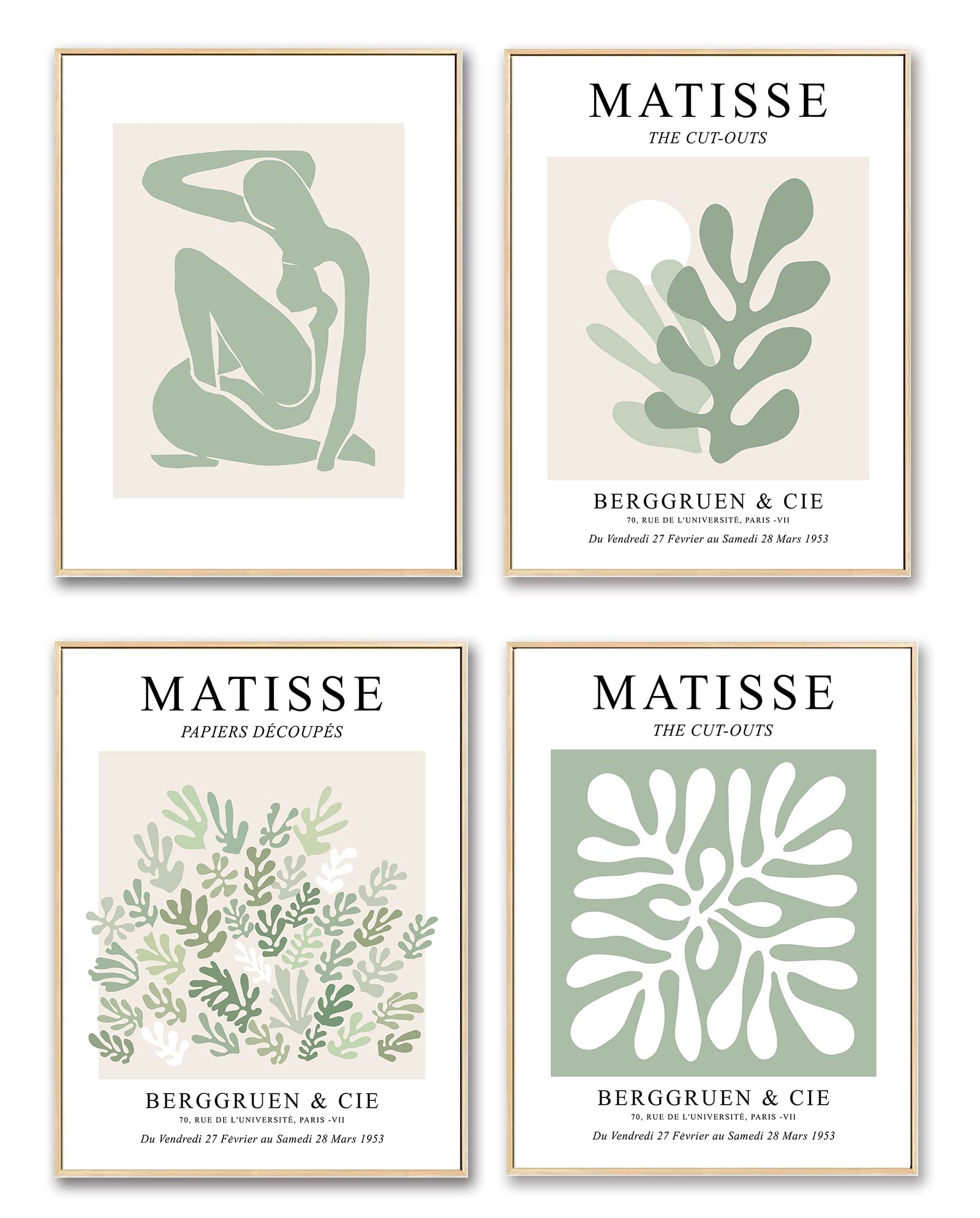 WINDVALE Sage Green Wall Art Prints, 11"x14" Matisse-Inspired Posters for Teen Girls Room, Aesthetic Dorm and Bedroom Decor, Unframed Art Prints for Girls Room, Apartment, and Room Decor Aesthetic
