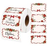 Whaline Christmas Floral Direct Thermal Labels Stickers Red Bow Poinsettia Flower Rectangle Self-Adhesive Printer Decals for Xmas DIY Candle Name Tag Logo Design, 500 Pcs