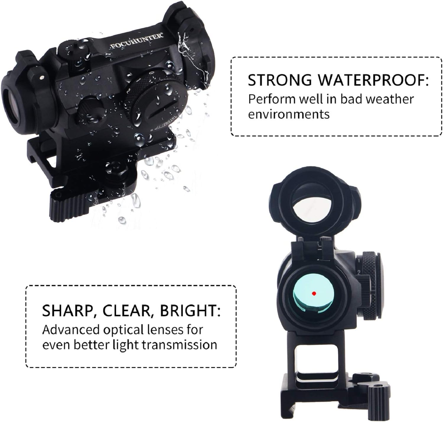 FOCUHUNTER 2 MOA Red Dot Sight 1x24mm 11 Brightness Sight Scope for Outdoor Sport, Black - Image 4