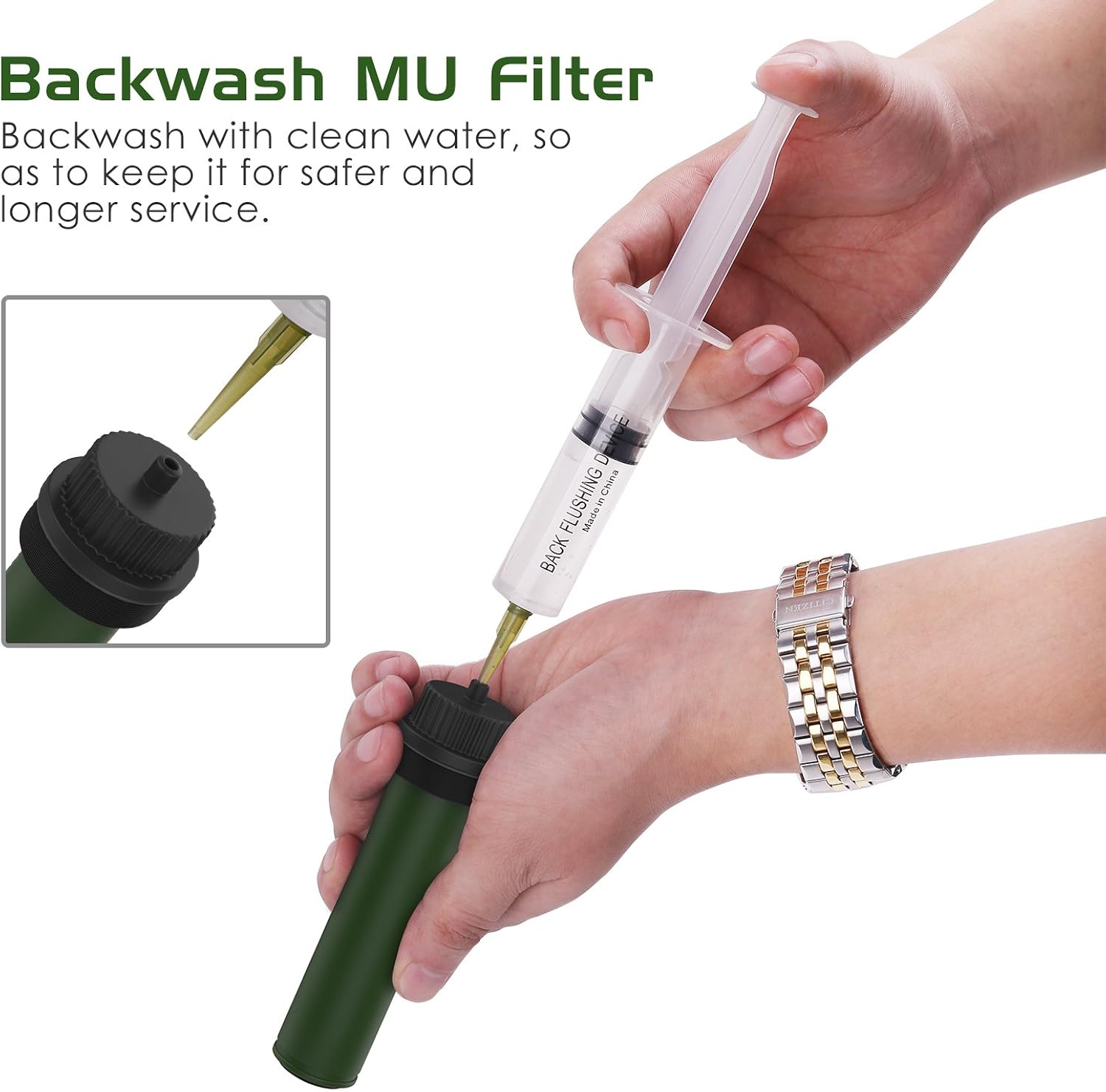 MoKo Portable Water Filter, Emergency Personal Camping Water Purifier, with Internal Carbon and Ultra Filter Assembly, 0.01 Micron Absolute Hollow Fiber Membrane, BPA Free, Matte Finish Army Green : Clothing