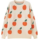 Womens Knitted Orange Sweater Casual Loose Long Sleeve Pullover Sweater Tops