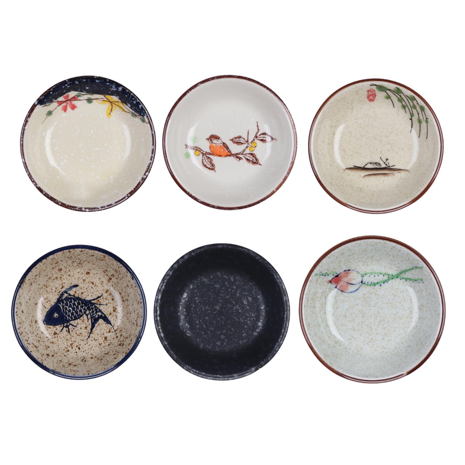 soulnioi Dipping Bowls Set, Ceramic Sauce Dishes, Japanese Style Seasoning Bowl, Mini Dessert Dishes, Snack Serving Dishes, Multipurpose Dipping Bowl for Sushi Soy Snacks Side Dishes - 6Pcs/3.8 Inch