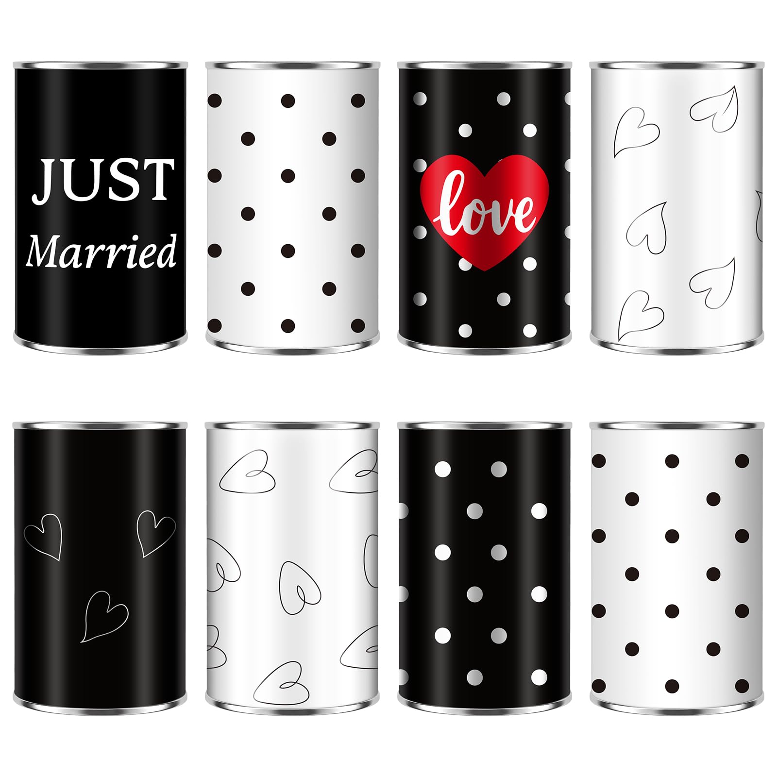 Photo 1 of **7 cans**Acellegic 8 Sets Tin Cans Wedding Car Decorations with Ribbons Just Married Car Decorations Black and White Rustic Tin Cans Decor for Wedding Bride Vehicles Photo Props