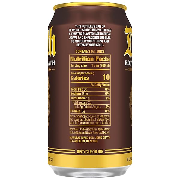 LIQUID DEATH SODA-FLAVORED SPARKLING WATER – ROOTBEER WRATH, LESS SUGAR*, HUGE FLAVOR, NO CAFFEINE, NO ARTIFICIAL SWEETENERS, 12 FL OZ (PACK OF 12)