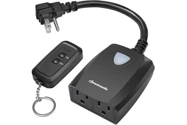 DEWENWILS Outdoor Indoor Remote Control Outlet, Weatherproof Heavy Duty 15A | 7-Inch Extension Cord, 100FT Range, Expandable