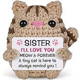 Nuowagify Sister Gifts for Women, Positive Crochet Cat Gifts for Sister, Emotional Handmade Knitted Cat Themed Gift, Mothers Day Birthday Gift for Sisters Sis Girls, Christmas Stocking Stuffers