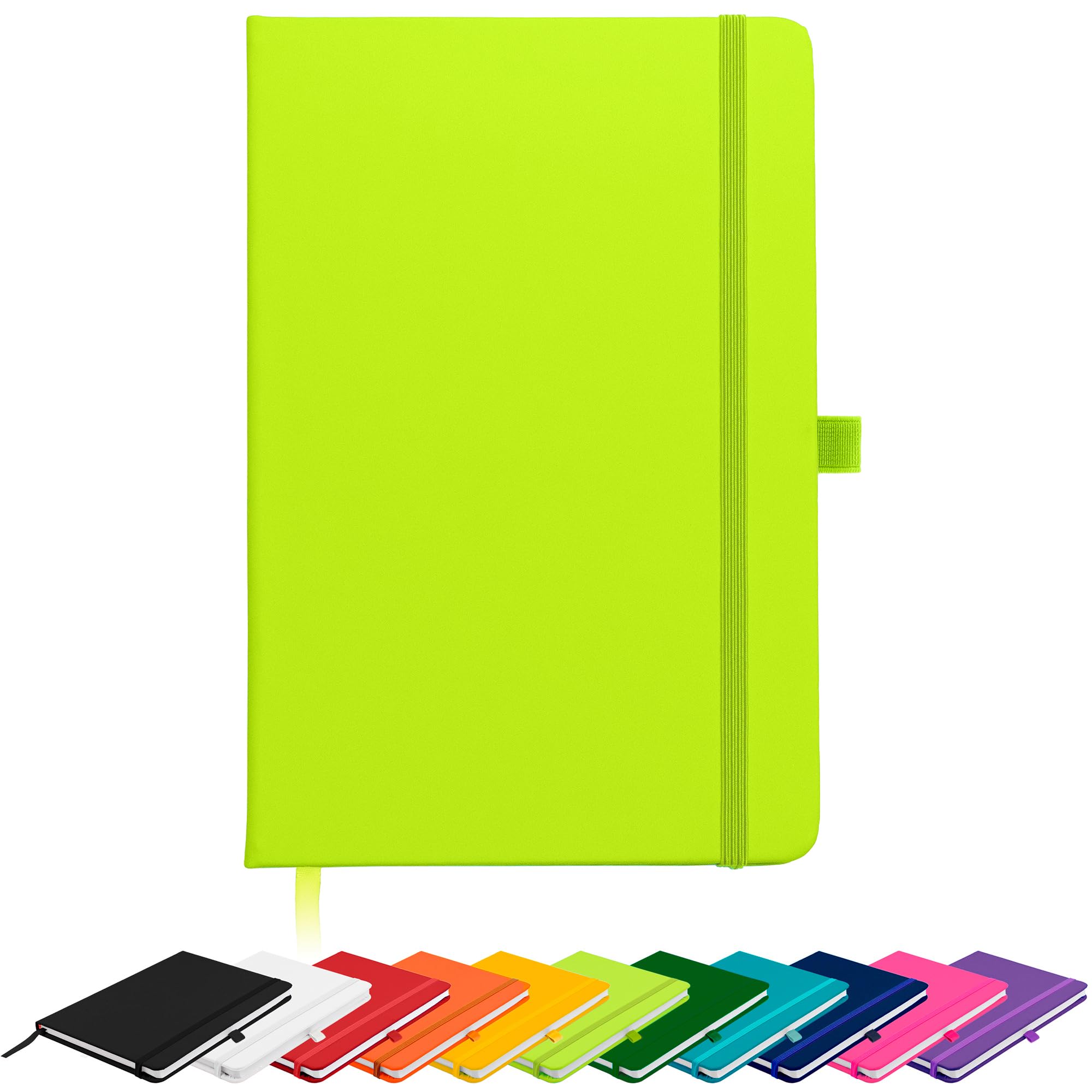 Savvy Bee Blanco Basic A5 Unlined Plain Page Notebook New Hardback Journal with pen loop, elastic closure, ribbon marker and pen loop Notepad Note Book Notes Diary Pad (Light Green)