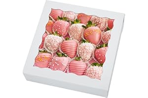 XINHPKGG 20 Pcs Pie Boxes 10x10x2.5 Inch: White Bakery Boxes with Window, Cookie Boxes, Treat Boxes, Chocolate Covered Strawberries Boxes