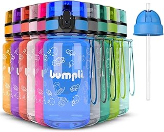 bumpli ® Kinder Trinkflasche mit Gratis Strohhalmdeckel - 350ml - Auslaufsicher, BPA-Frei - Kinderflasche für Kindergarten, Schule, Ausflüge - besonders leicht und robust