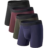 DAVID ARCHY Men's CoreComfort Pouch Boxer Briefs Underwear with Easy Access Fly, Breathable Bamboo Rayon Underwear 4-Pack