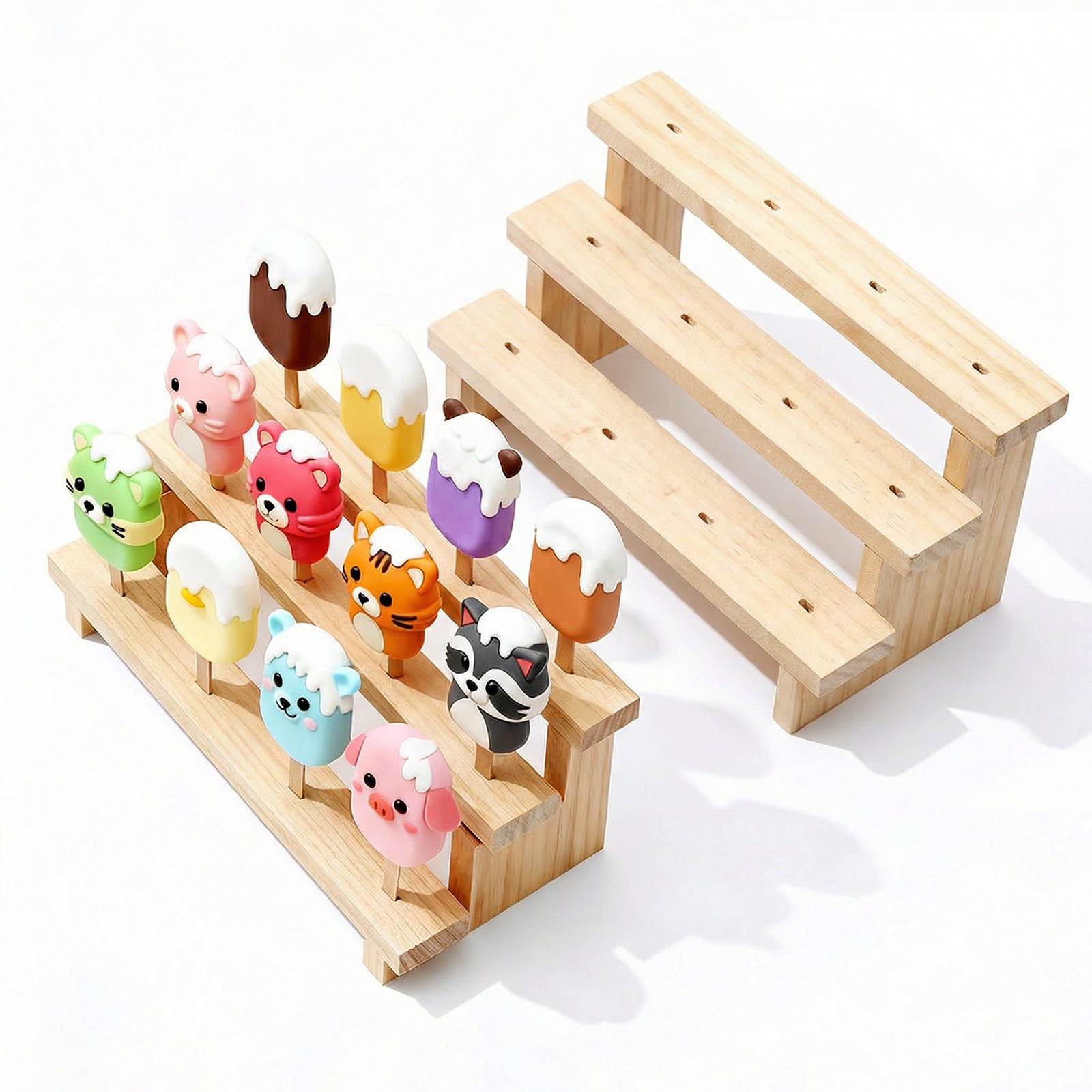Photo 1 of 2 Pcs Wooden 3 Tier Cakesicle Stand, 12 Holes Rectangle Holder, Cake Pop Display Rack for Wedding Birthday Baby Shower Dessert Table