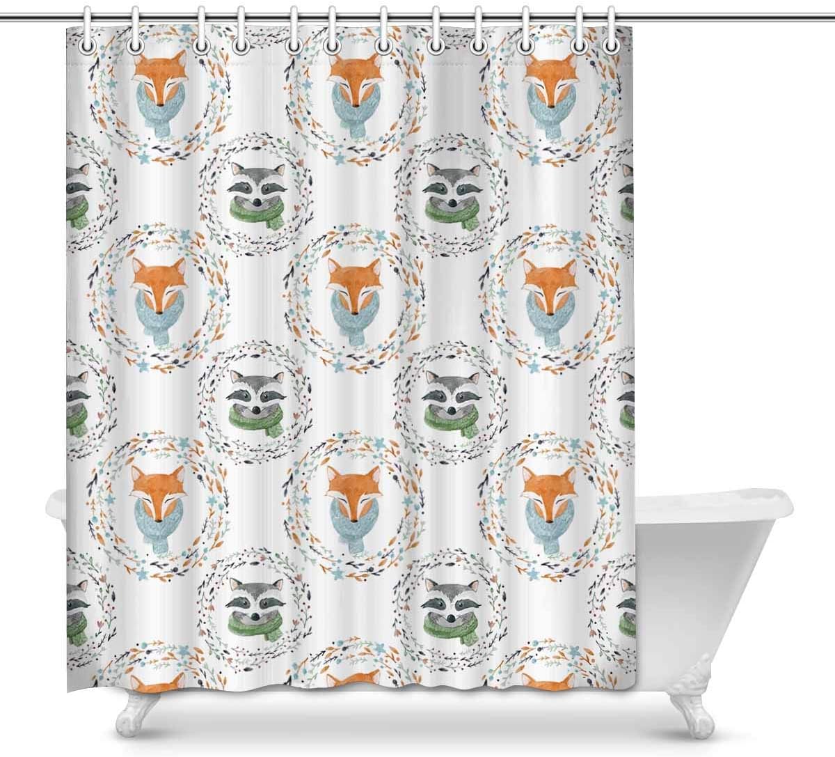 Amazon 水彩のかわいいキツネとタヌキの漫画の子供たち Sイラストの装飾防水ポリエステルバスルームシャワーカーテンバス装飾フック付き 60 ワイド X 72 高さ インチ 165x180 Cm シャワーカーテン ホーム キッチン オンライン通販