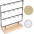 RNTBWD Earring Display Stands for Selling, 3 Tier 15 Hooks Wood Jewelry Organizer Rack for Earrings, Necklaces, Rings, Bracel