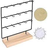 RNTBWD Earring Display Stands for Selling, 3 Tier 15 Hooks Wood Jewelry Organizer Rack for Earrings, Necklaces, Rings, Bracelets, Keychains - Compact for Countertop, Boutique, Trade Shows (Black)