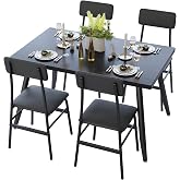 Gizoon Dining Table Set for 4, Modern Kitchen Table with Chairs, Black | Wood Top &amp; Upholstered Chairs, 5-Piece Set for Apartment and Small Spaces, Comedor de 4 Sillas y Mesa