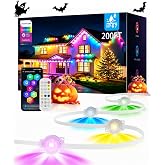 AMANEER Permanent Outdoor Lights for House, 200ft RGB Christmas LED Light | App &amp; Remote Control, IP67 Outdoor Lights, 16 Million Colors, DIY Scenes &amp; Music Sync for Halloween, Parties &amp; Daily Use