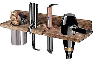 Blow Dryer Holder Wall Mounted Wooden Hairdryer Holder for Bathroom Rustic Vintage Hair Tool Organizer for Flat Iron, Curling