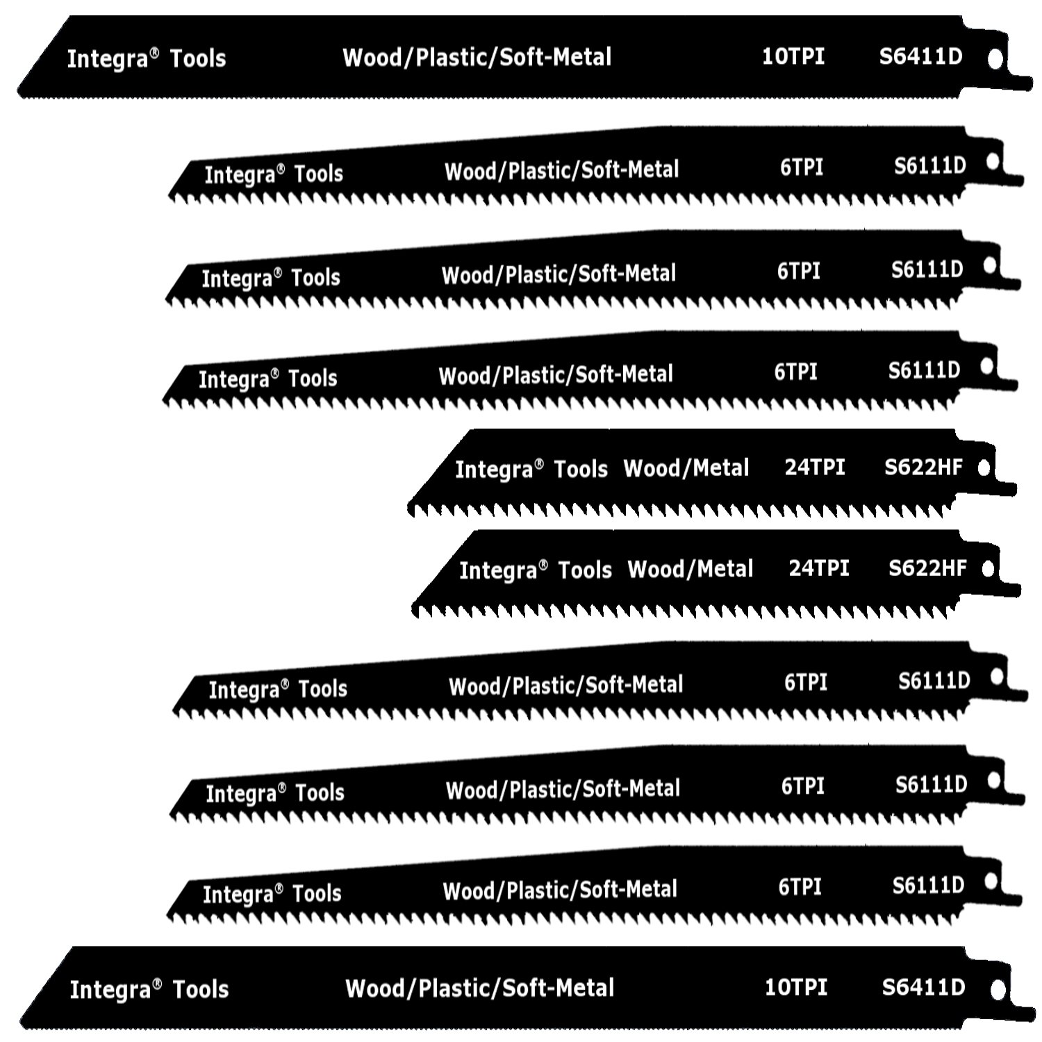 10pc Reciprocating Saw Sawzall Blades 6"12" Bimetal & Wood; Platinum