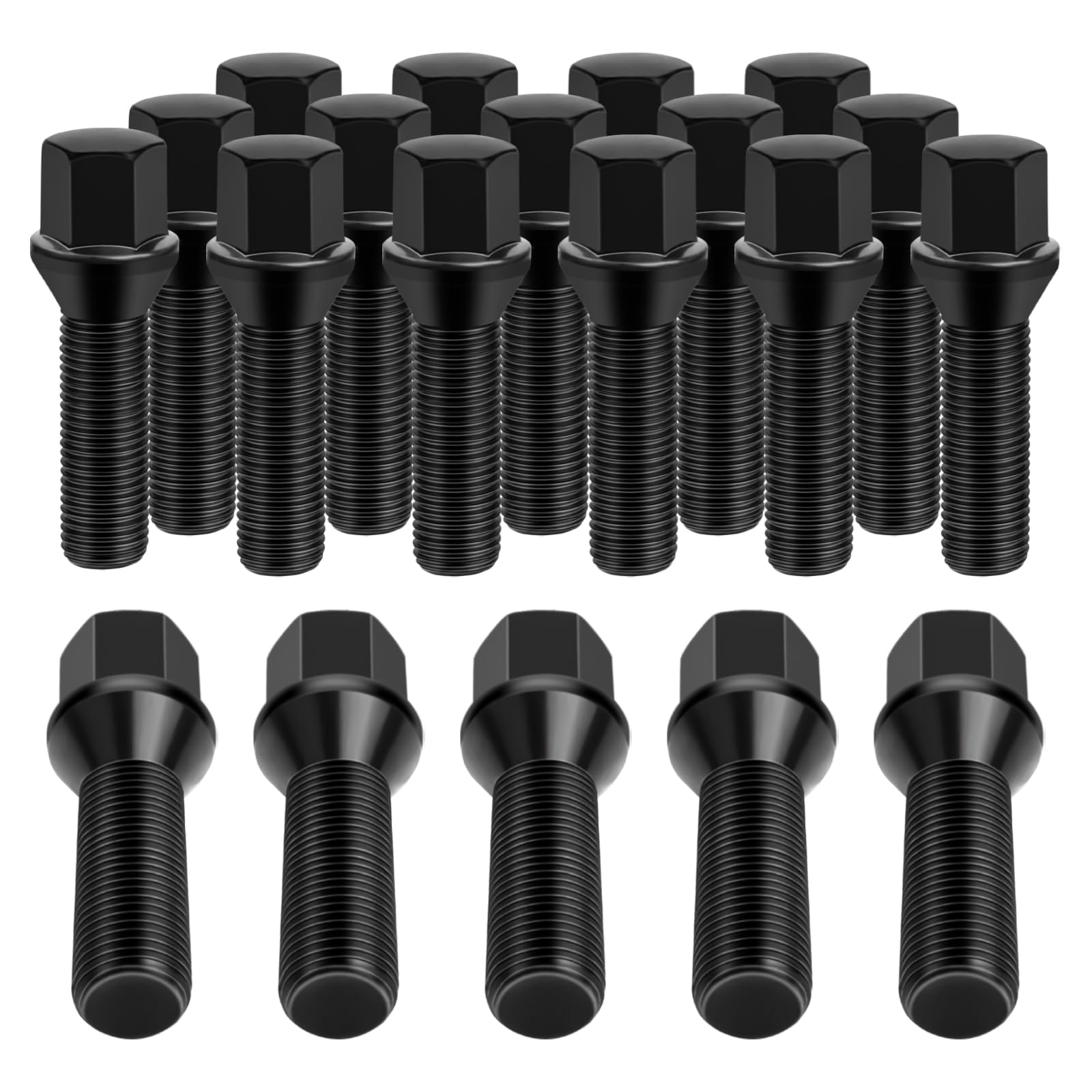 Photo 1 of 14x1.5 Lug Bolts, 20 Pcs Black Wheel Bolts 27mm Shank 17mm Hex 52mm Length Conical Seat for Audi A1 A2 A3 A4 A5 A6 A7 A8 S4 S5 S6 S7 S8 TT, for Volkswagen VW Beetle CC Golf Jetta Eos Corrado Passat