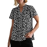 Poetsky Women's Casual V Neck Floral Print Short Sleeve Chiffon Blouses Summer Bohemian Tops Shirts